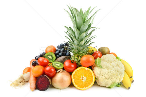 Foto stock: Establecer · diferente · frutas · hortalizas · blanco · frutas