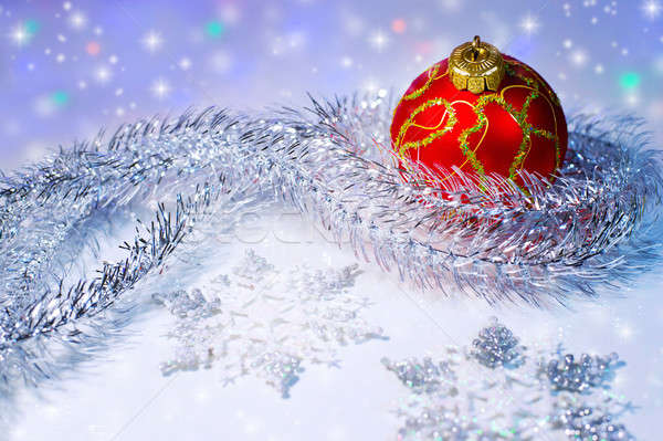 Christmas ball, tinsel and snowflakes.Christmas decorations. Stock photo © AlisLuch