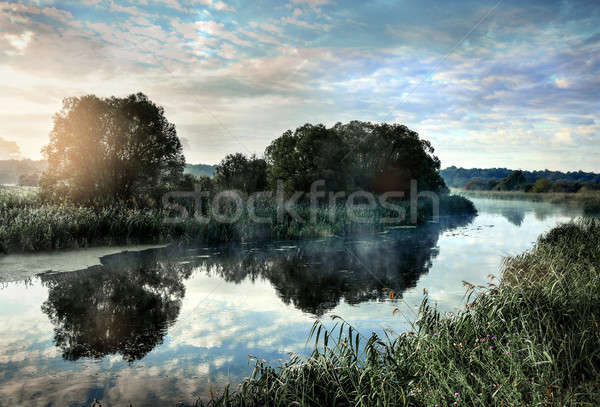 Photo with a sunny summer sunrise over the river Stock photo © AlisLuch