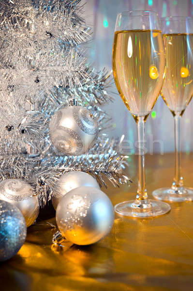 Albero di natale giocattolo palloncini occhiali vino sera Foto d'archivio © AlisLuch
