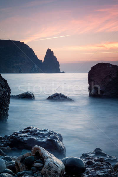 Mistig water zonsondergang zeegezicht natuur achtergrond Stockfoto © All32
