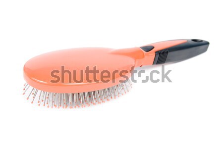 Foto stock: Escova · de · cabelo · isolado · branco · corpo · fundo · vermelho