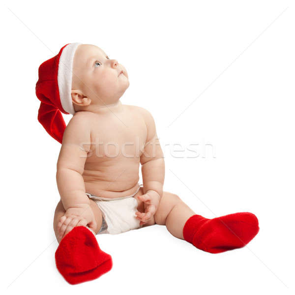 Küçük çocuk Noel şapka bot yalıtılmış Stok fotoğraf © All32