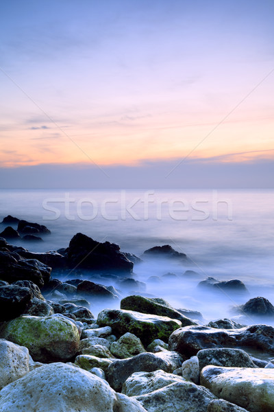 Seashore with misty water at sunset  Stock photo © All32