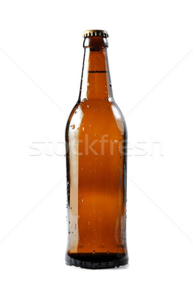 Stockfoto: Bruin · bierfles · waterdruppels · geïsoleerd · witte · partij