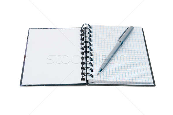 Stockfoto: Open · notepad · pen · geïsoleerd · witte · textuur