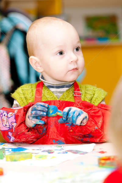 [[stock_photo]]: Enfant · doigt · peinture · Palm · portrait · apprentissage