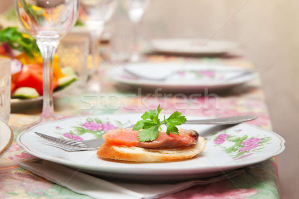 Felszolgált bankett asztal borospoharak szemüveg buli Stock fotó © All32
