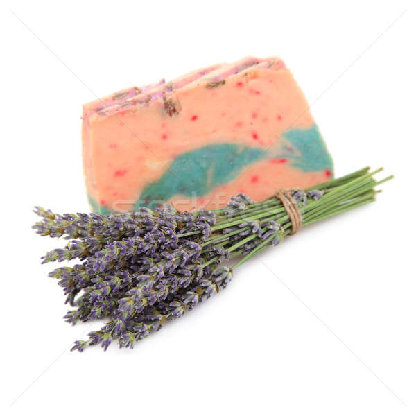 A piece of handmade soaps, and sprigs of lavender Stock photo © All32
