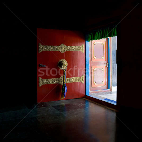 Nyitva piros ajtó díszített elemek buddhista Stock fotó © All32
