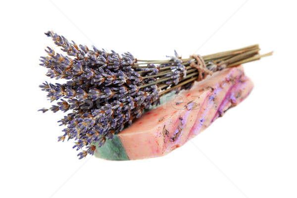 Handmade soaps, and sprigs of lavender Stock photo © All32