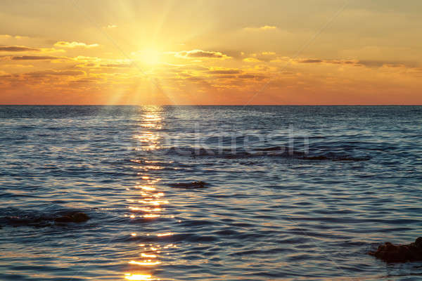 Foto stock: Sol · nubes · puesta · de · sol · mar · marina · luz