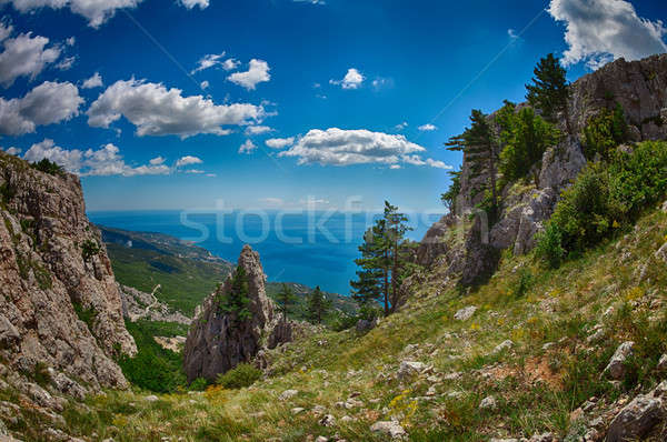 Ansicht Berge Küste Landschaft Himmel Hintergrund Stock foto © All32