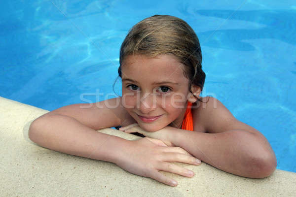 Foto d'archivio: Ragazza · bordo · bella · giovane · ragazza · capelli · piscina