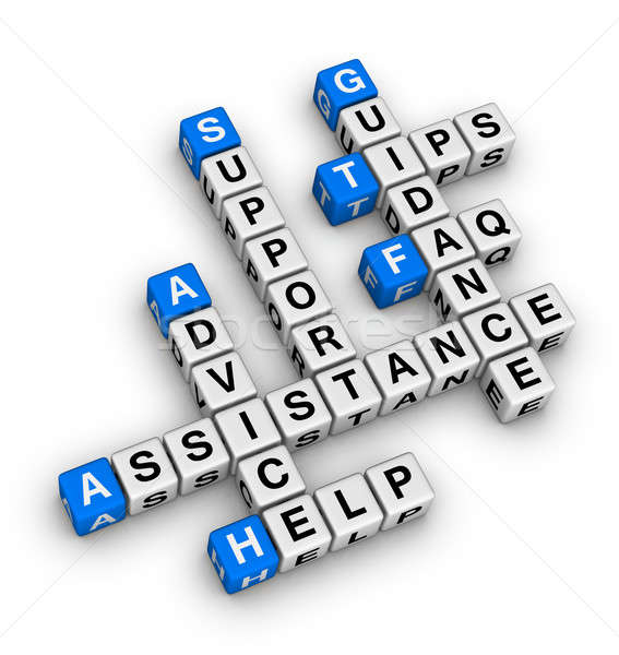 Ajutor sprijini cuvinte incrucisate afaceri educaţie semna Imagine de stoc © almagami