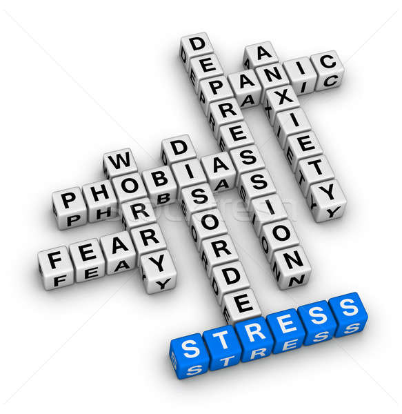 Saúde mental palavras cruzadas quebra-cabeça saúde caixa azul Foto stock © almagami