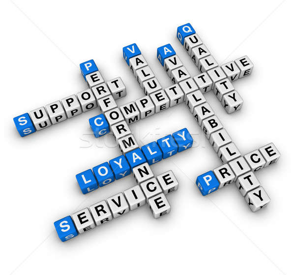 Kunden Loyalität Würfel Kreuzworträtsel blau Schreiben Stock foto © almagami