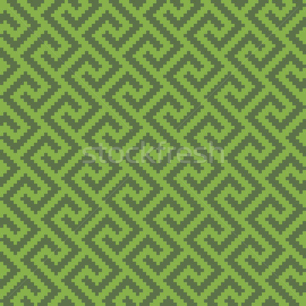 Meander Pixel Art Greenery Seamless Pattern. Stock photo © almagami