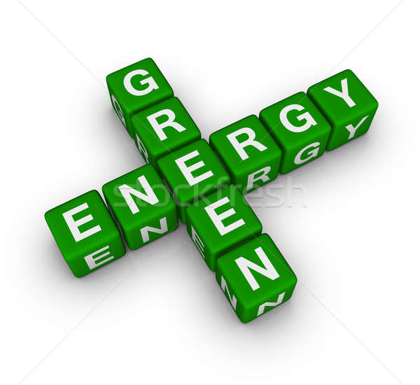 Stockfoto: Groene · energie · kruiswoordraadsel · water · zon · energie · witte