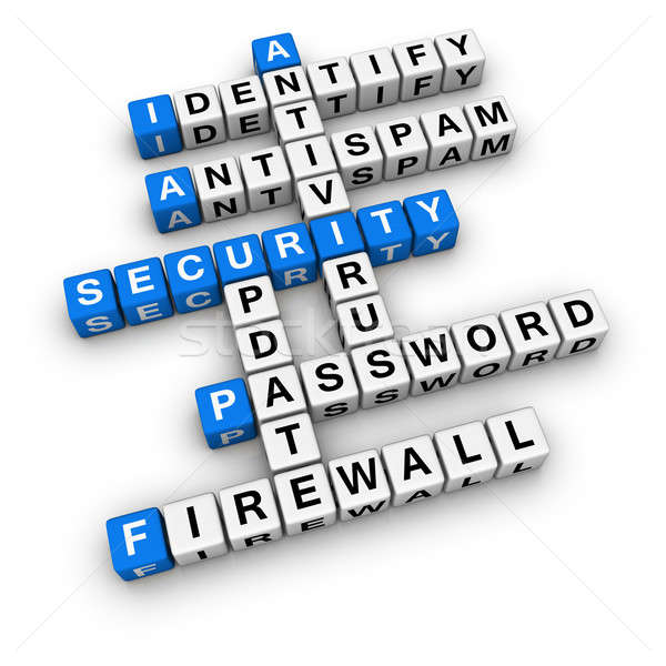 Computer Sicherheit Würfel Kreuzworträtsel Web blau Stock foto © almagami