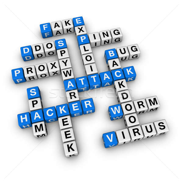 Hacker angreifen Würfel Kreuzworträtsel Computer Server Stock foto © almagami