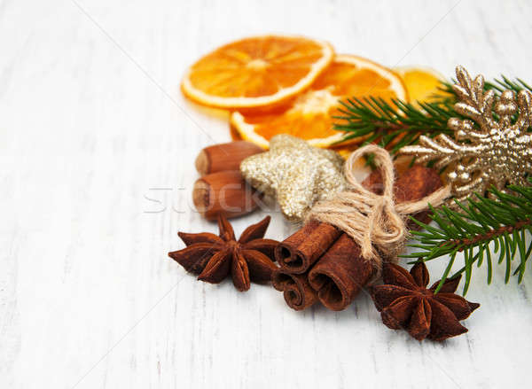 different kinds of spices,  nuts and dried oranges Stock photo © almaje