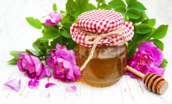 Honing steeg bloemen oude houten bloem Stockfoto © almaje