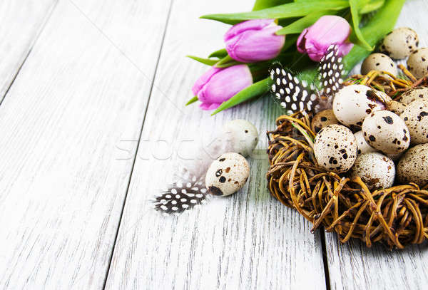 Stock photo: quail eggs in nest