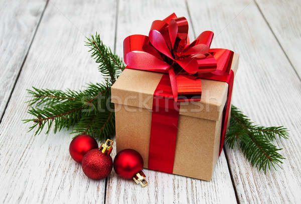 Foto stock: Navidad · caja · de · regalo · edad · papel