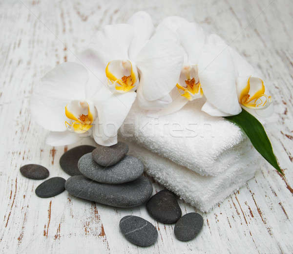 Stok fotoğraf: Beyaz · orkide · masaj · taşlar · ahşap · doğa