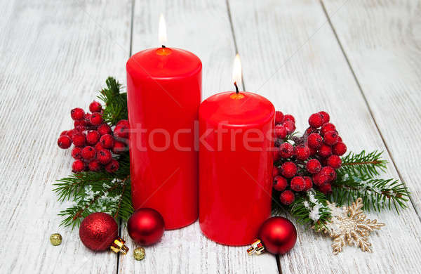 декоративный Рождества красный свечей соснового огня Сток-фото © almaje