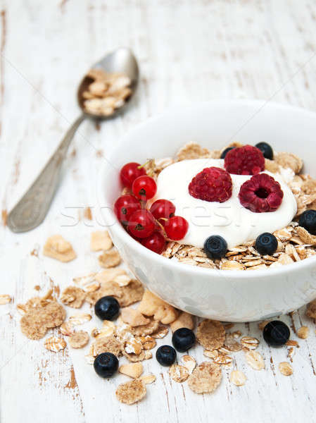 Stockfoto: Ontbijt · vers · bessen · oude · houten · tafel · gezondheid