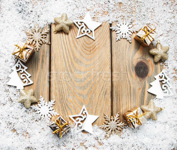 Weihnachten Urlaub Dekoration Holztisch Textur Rahmen Stock foto © almaje