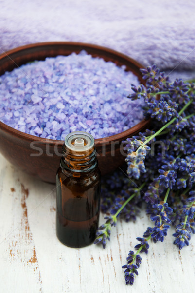 lavender oil with bath salt and fresh lavender Stock photo © almaje