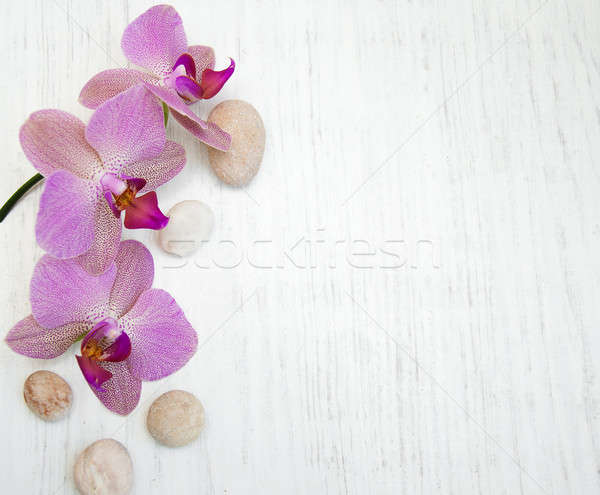 Stockfoto: Orchideeën · massage · stenen · houten · bloem · abstract