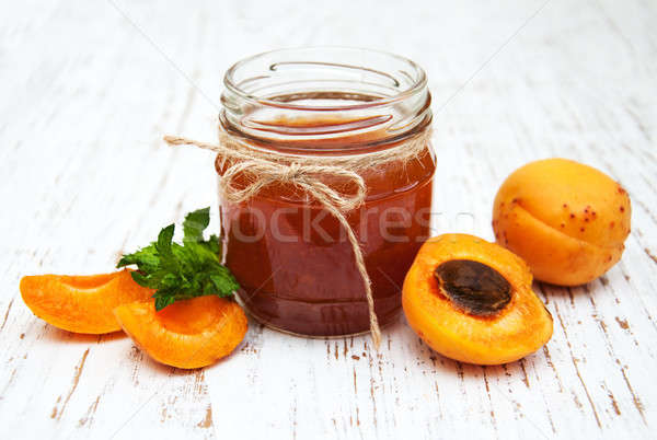 Marmelade alten Holz Blatt Obst Hintergrund Stock foto © almaje