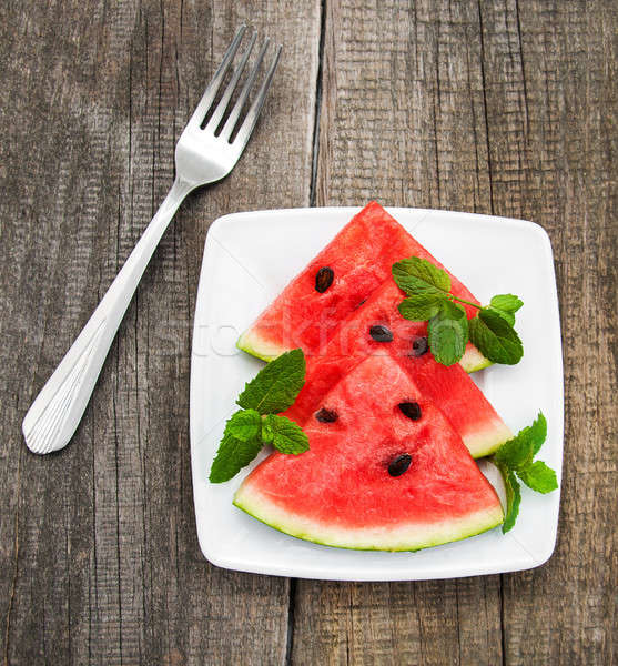 Scheiben Wassermelone Platte Tabelle Obst Gesundheit Stock foto © almaje