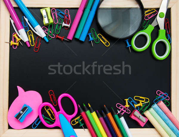 Iskola irodaszerek tábla toll ceruza oktatás Stock fotó © almaje