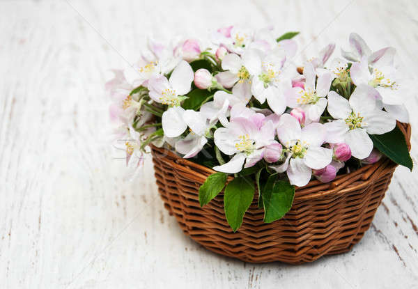 Foto d'archivio: Basket · mela · fiori · vecchio · bianco · legno