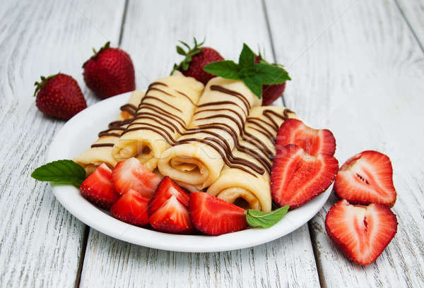 Stock photo: pancakes with strawberries