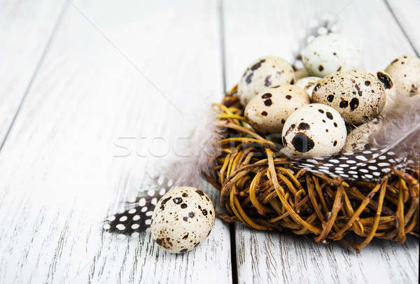 Stockfoto: Eieren · nest · oude · houten · tafel · voedsel · gezondheid