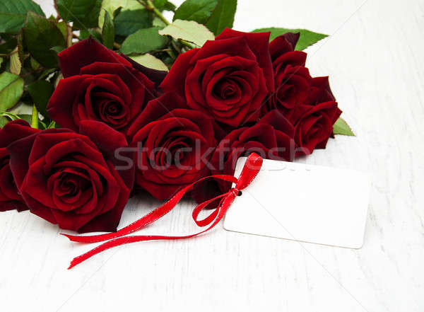 Rose rosse biglietto d'auguri fresche carta amore compleanno Foto d'archivio © almaje