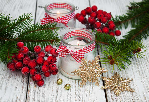 Foto stock: Natal · decorações · velas · vidro · velho