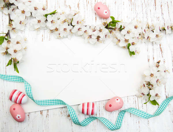 Zdjęcia stock: Wielkanoc · kartkę · z · życzeniami · wiśni · kwiat · jaj · kwiat