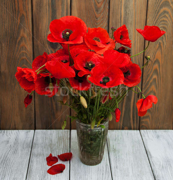 Pipacsok váza sötét grunge virág tavasz Stock fotó © almaje