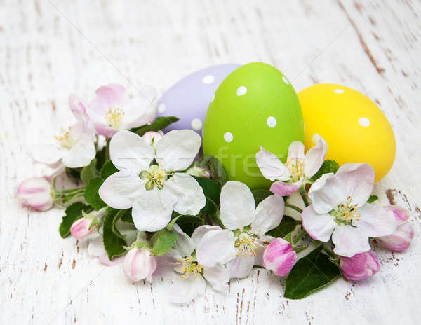Stock fotó: Húsvéti · tojások · virág · tavasz · alma · öreg · fából · készült