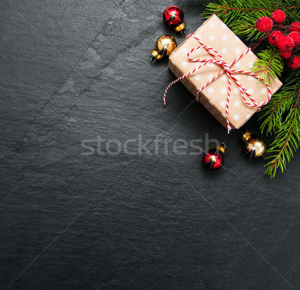 Foto stock: Natal · férias · árvore · decoração · preto · pedra