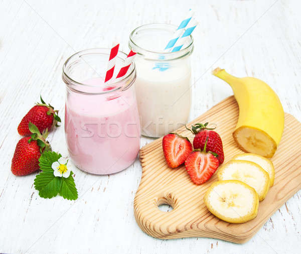 Bananas and strawberries with yogurt Stock photo © almaje