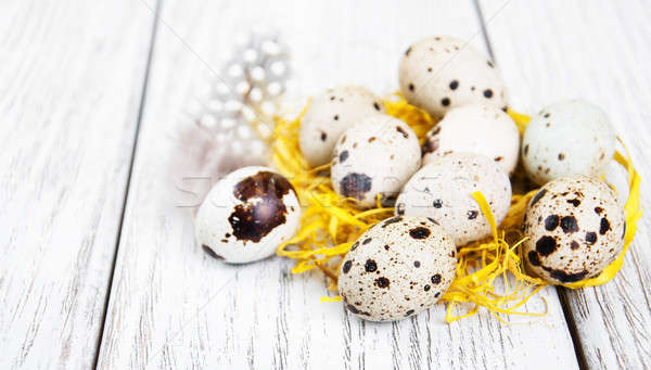 Stock foto: Eier · Nest · alten · Holztisch · Ostern · Natur