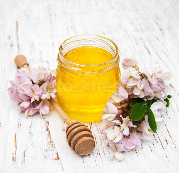 Stock photo: honey with acacia blossoms